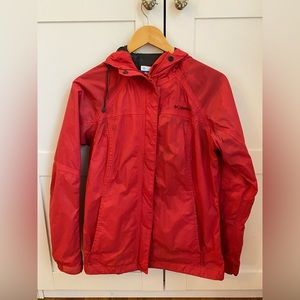 Women's red Columbia raincoat, Size Small, in good used condition
